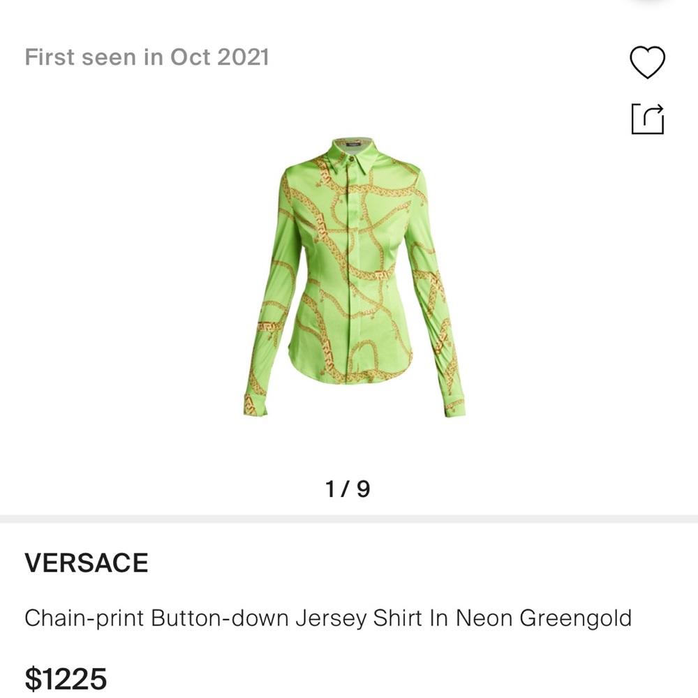 Chain print button down jersey print in neon greengold